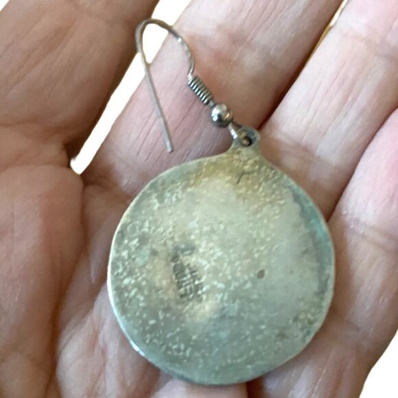 Vintage alpaca silver and abalone Mexico round dangle earrings - Picture 8 of 11